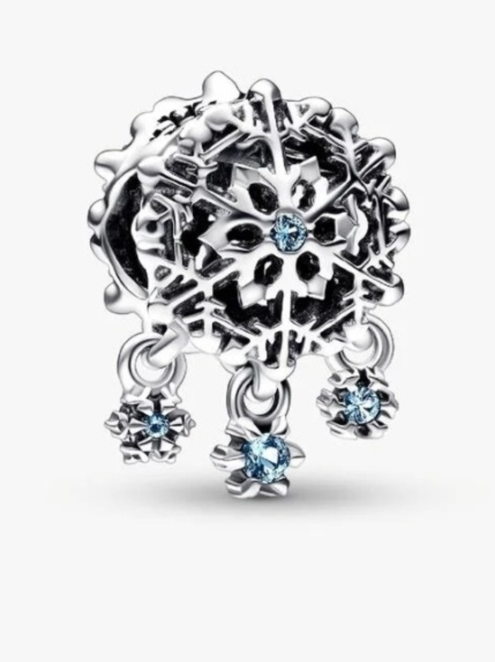 Pandora Silver Snowflake Dangle Charm with Light Blue Stones
